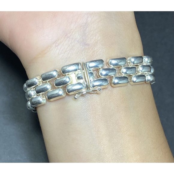 Signed SU 925 Italy Panther Link Bracelet Sterling Silver Vintage 7.5 Inches - Picture 5 of 7